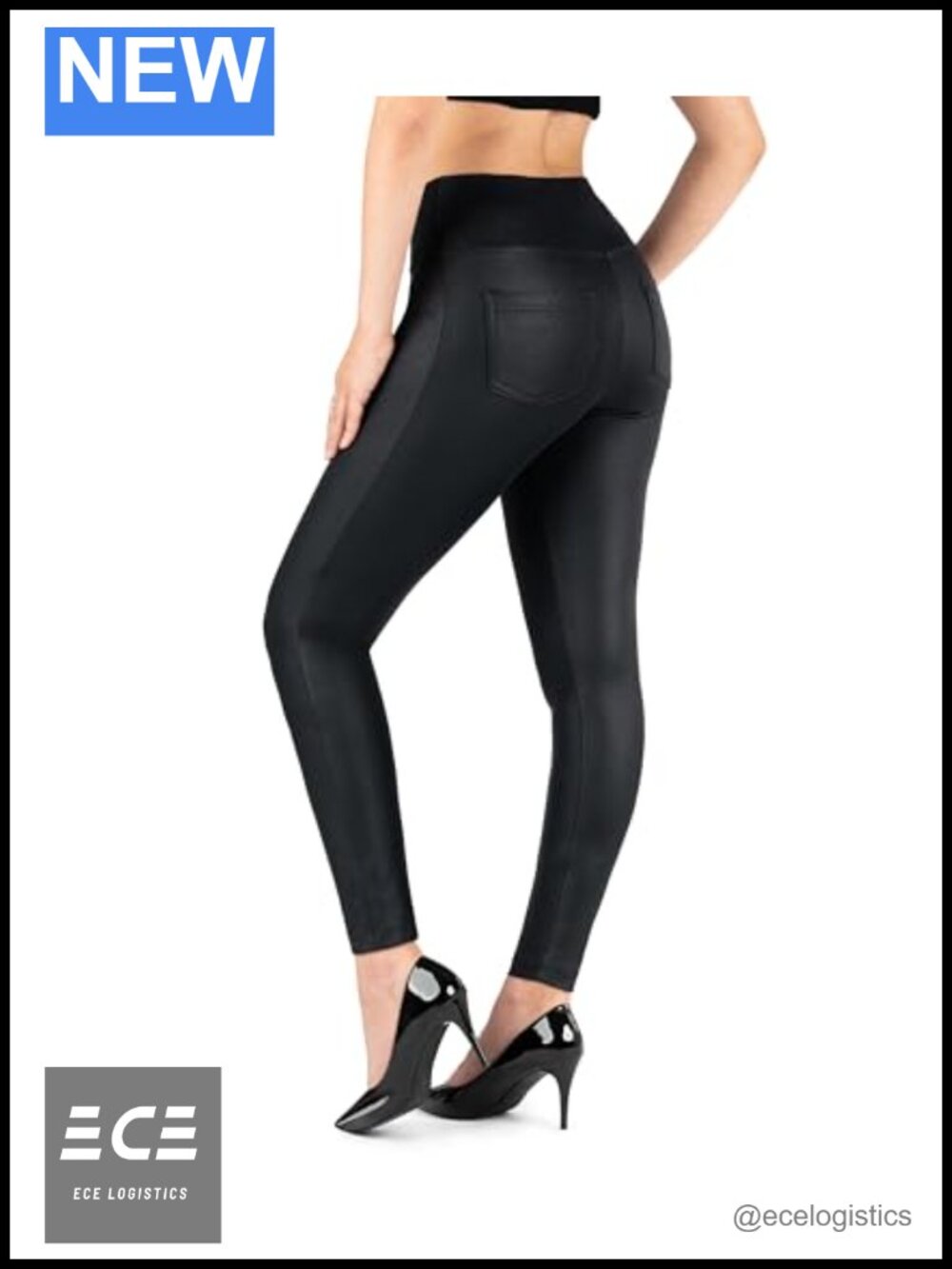 High Waist Faux Leather Jeggings with Back Pockets